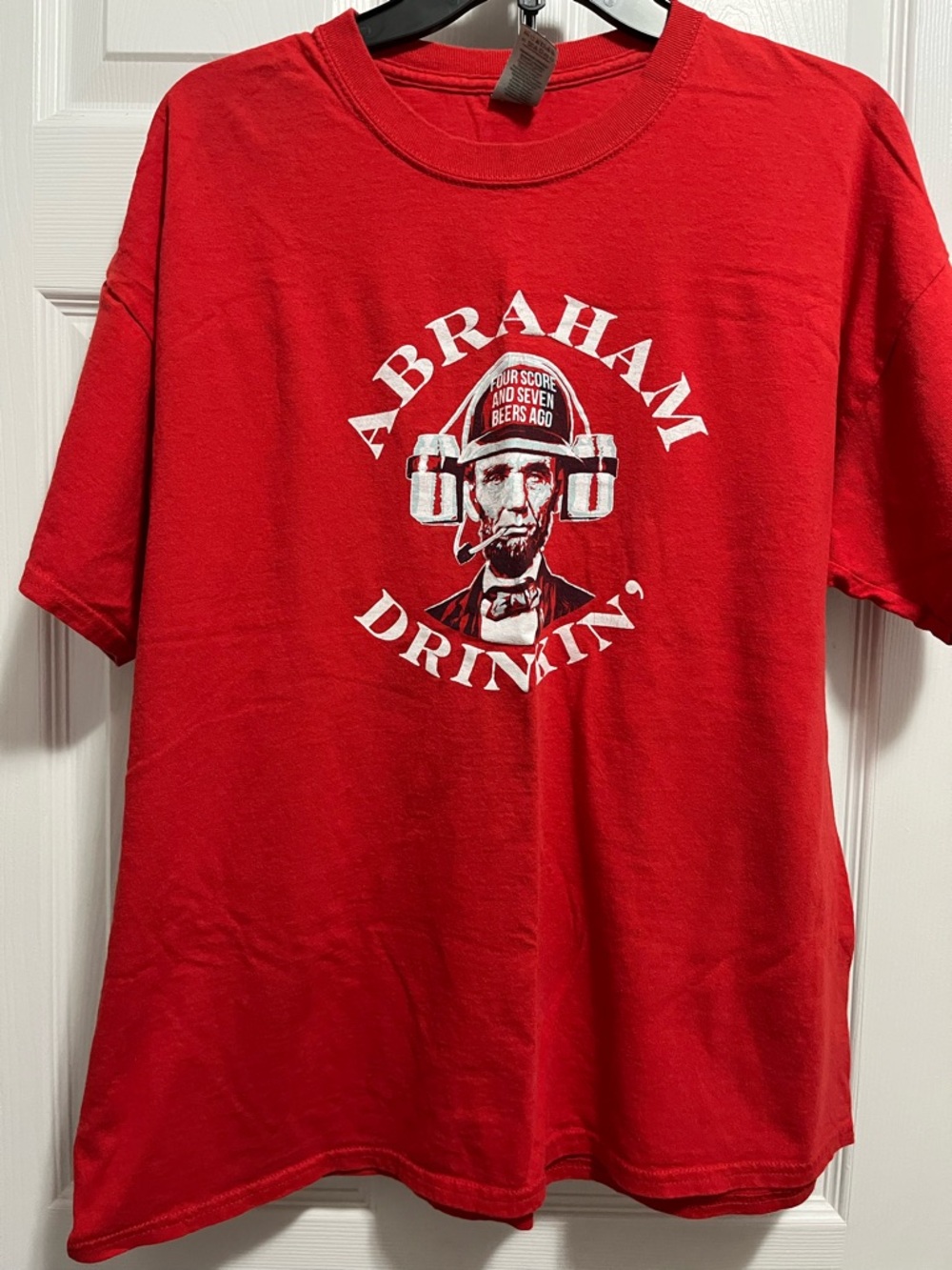 Gildan Red Tee with Graphic Abraham Drinkin